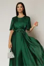 Rochie lunga verde de seara din voal  cu accesoriu in talie, 3, dyfashion.ro
