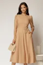 Rochie midi bej din stofa in clos cu floare in talie, 1, dyfashion.ro