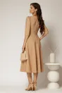 Rochie midi bej din stofa in clos cu floare in talie, 2, dyfashion.ro