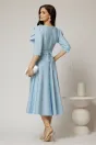 Rochie midi bleu clos cu funda ampla pe umar si cordon detasabil, 2, dyfashion.ro