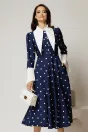 Rochie midi bleumarin cu buline si guler ascutit, 1, dyfashion.ro