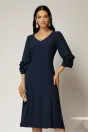 Rochie midi bleumarin din triplu voal cu trandafiri la maneci si decolteu V, 1, dyfashion.ro