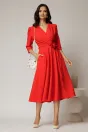 Rochie midi corai din stofa in clos cu floare in talie, 3, dyfashion.ro