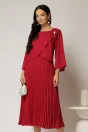 Rochie midi magenta de ocazie cu fusta clos plisata si detaliu la bust, 1, dyfashion.ro