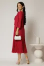 Rochie midi magenta de ocazie cu fusta clos plisata si detaliu la bust, 2, dyfashion.ro