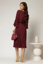 Rochie midi magenta plisata cu croi clos si decolteu rotund cu pliuri, 2, dyfashion.ro