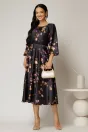 Rochie midi neagra cu imprimeuri mov si detalii la bust, 3, dyfashion.ro