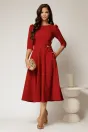 Rochie midi rosie din stofa in clos cu floare in talie, 3, dyfashion.ro