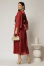 Rochie midi Scarlet bordo din voal peliculizat cu maneci ample si deolteu V, 2, dyfashion.ro