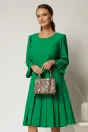 Rochie midi verde cu croi drept si pliuri la baza fustei, 1, dyfashion.ro