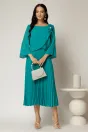 Rochie midi verde de ocazie cu fusta clos plisata si detaliu la bust, 3, dyfashion.ro