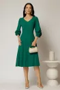 Rochie midi verde din triplu voal cu trandafiri la maneci si decolteu V, 3, dyfashion.ro