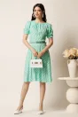 Rochie midi verde mint din viscoza in clos cu buline si curea in talie, 3, dyfashion.ro