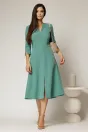 Rochie midi verde turcoaz de zi cu decolteu V si croi clos, 3, dyfashion.ro