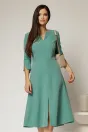 Rochie midi verde turcoaz de zi cu decolteu V si croi clos, 1, dyfashion.ro