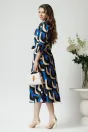 Rochie office cu imprimeu geometric albastru si cordon in talie, 3, dyfashion.ro