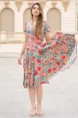 Rochie din viscoza bej cu croi petrecut si imprimeu floral rosu, 5, dyfashion.ro