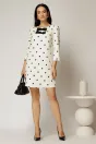Rochie scurta alba cu buline cu croi drept si funde pe bust, 3, dyfashion.ro