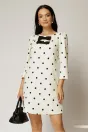 Rochie scurta alba cu buline cu croi drept si funde pe bust, 1, dyfashion.ro