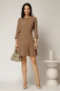 Rochie scurta bej cu pliuri pe fusta si funda la bust, 3, dyfashion.ro