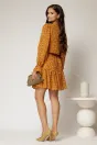 Rochie scurta galben mustar cu imprimeu floral si volanas la baza, 2, dyfashion.ro