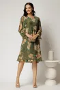 Rochie scurta kaki cu imprimeu bej din voal cu croi drept, 3, dyfashion.ro