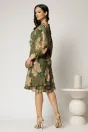 Rochie scurta kaki cu imprimeu bej din voal cu croi drept, 2, dyfashion.ro