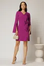 Rochie scurta magenta cu funda ampla in talie si maneci sparte, 3, dyfashion.ro