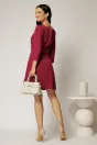 Rochie scurta magenta cu pliuri pe fusta si funda la bust, 2, dyfashion.ro