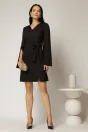 Rochie scurta neagra cu funda ampla in talie si maneci sparte, 3, dyfashion.ro