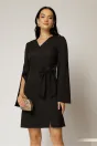 Rochie scurta neagra cu funda ampla in talie si maneci sparte, 1, dyfashion.ro