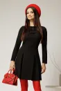 Rochie scurta neagra cu funde la bust si pliuri pe fusta, 1, dyfashion.ro