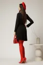 Rochie scurta neagra cu funde la bust si pliuri pe fusta, 2, dyfashion.ro