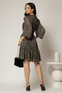 Rochie scurta neagra cu imprimeu lila si volanas la baza, 2, dyfashion.ro