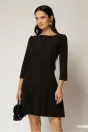 Rochie scurta neagra cu pliuri pe fusta si funda la bust, 1, dyfashion.ro
