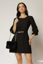 Rochie scurta neagra din stofa cu maneci bufante si curea in talie, 1, dyfashion.ro