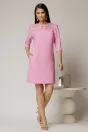 Rochie scurta roz de ocazie cu croi drept si funde cu guler cu margele la decolteu, 3, dyfashion.ro