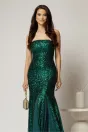 Rochie verde lunga de seara din paiete cu bretele subtiri si insertii de voal pe fusta, 3, dyfashion.ro