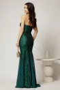 Rochie verde lunga de seara din paiete cu bretele subtiri si insertii de voal pe fusta, 2, dyfashion.ro
