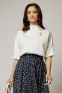 Tricou alb cu brosa si croi lejer cu adaos de viscoza, 1, dyfashion.ro