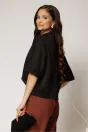 Tricou negru cu brosa si croi lejer cu adaos de viscoza, 2, dyfashion.ro