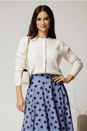 Pulover alb din tricot cu inchidere cu nasturi