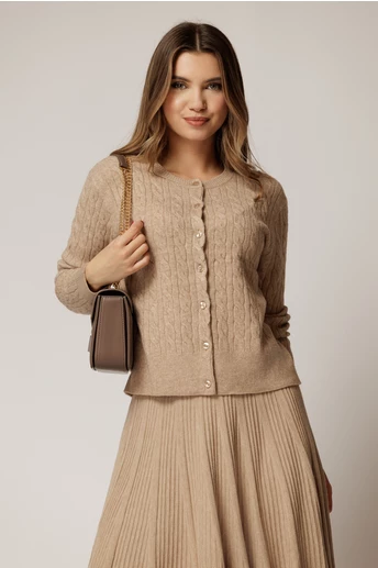 Pulover bej din tricot cu inchidere cu nasturi