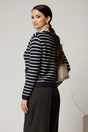 Pulover bleumarin cu dungi albe si inchidere cu nasturi, 2, dyfashion.ro