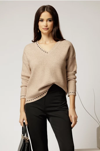 Pulover casual bej din tricot