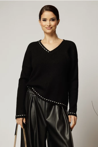 Pulover casual negru din tricot