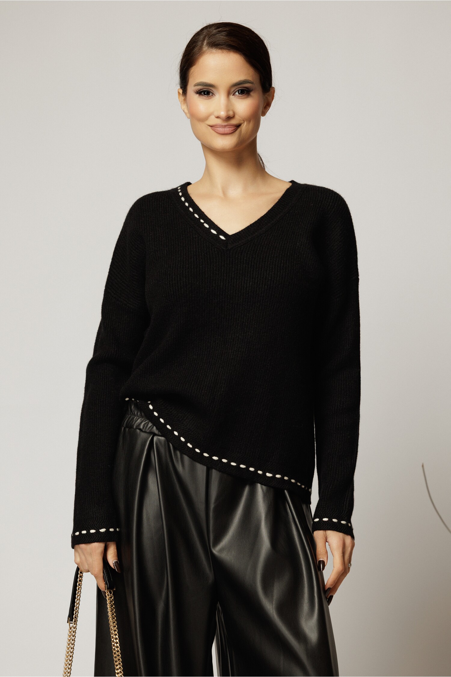 Pulover casual negru din tricot