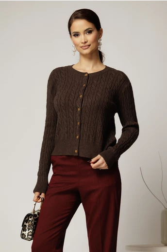 Pulover maro din tricot cu inchidere cu nasturi