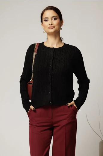 Pulover negru din tricot cu inchidere cu nasturi