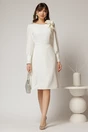 Rochia DY Fashion alba cu mansete din paiete si funda ampla pe umar, 3, dyfashion.ro